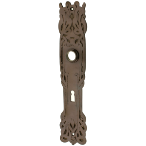 Porte longue brune en laiton patiné foncé motif floral