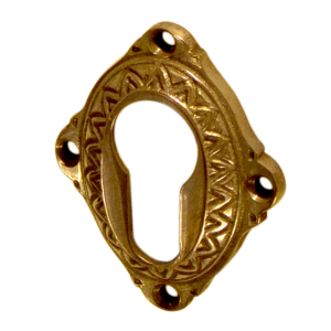 Rosette-de-trou-de-clef en laiton patiné, or mat, forme rustique..