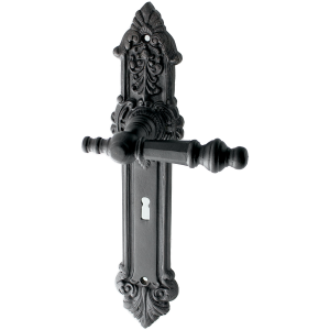 Ferrure de porte de chambre | poignées sur plaque en fonte noire - Style Art nouveau