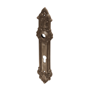 Longue plaque de laiton patinée pour les portes d'entrée anciennes, particulièrement grandes et ornées