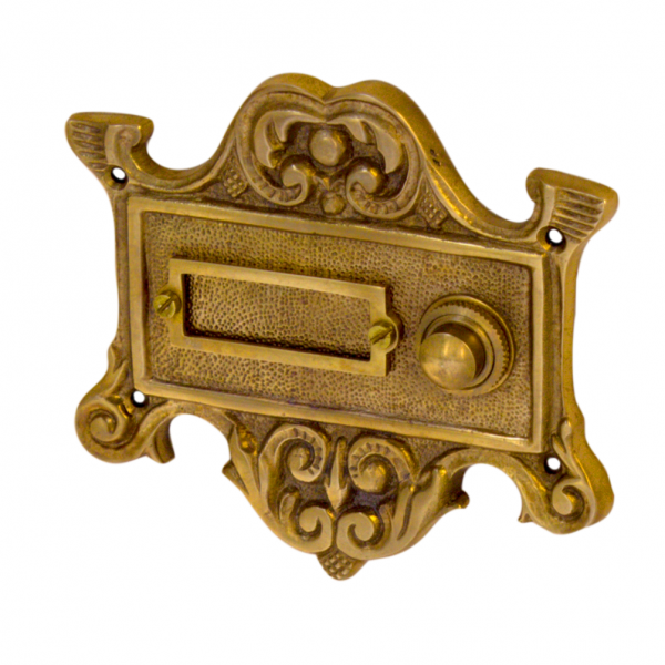 Ventano Plaque de sonnette de porte antique avec 1 bouton de sonnette En laiton patiné foncé Fabriqué à la main selon le modèle historique. 